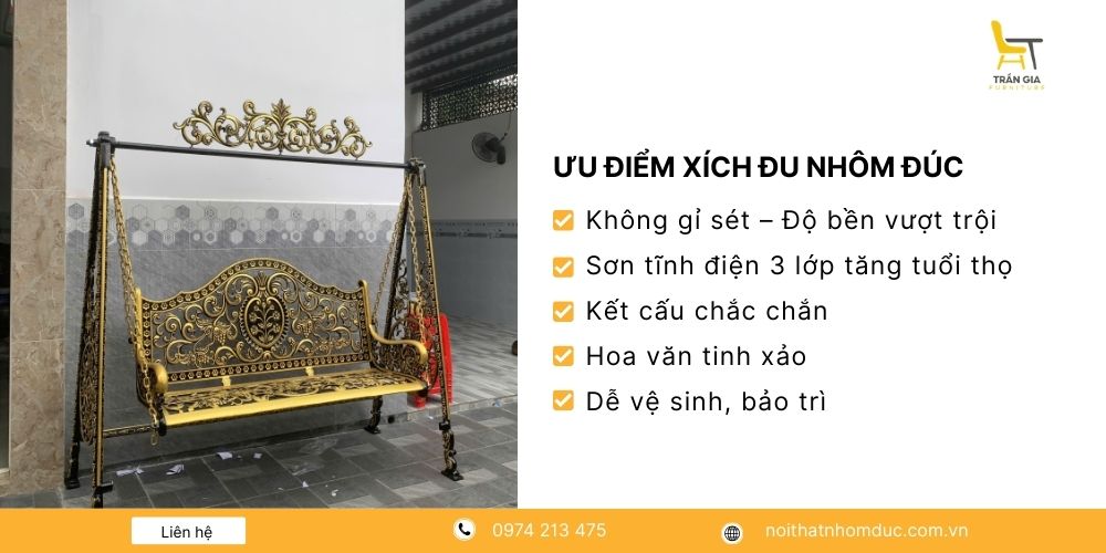 Ưu điểm nôi bật của xích đu nhôm đúc sân vườn