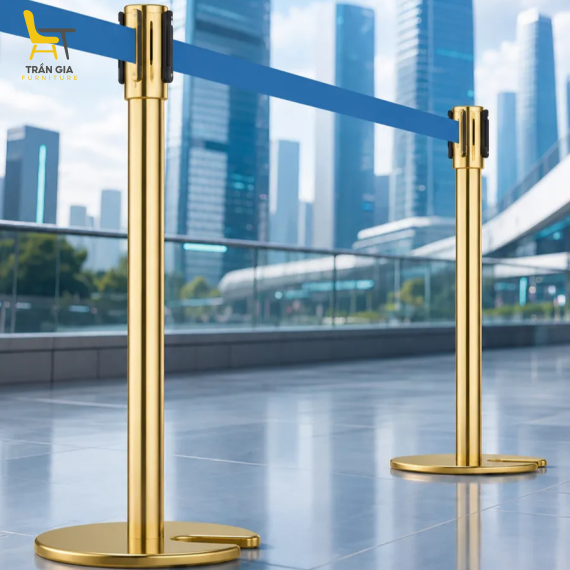 Cột chắn inox đế chữ U dây căng 5m xếp gọn