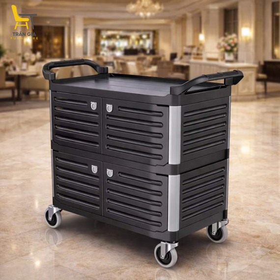  Xe đẩy đồ ăn dọn bàn bằng nhựa có cửa