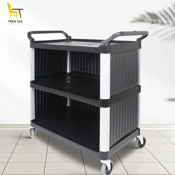 Xe đẩy dọn bàn nhựa khung nhôm màu đen
