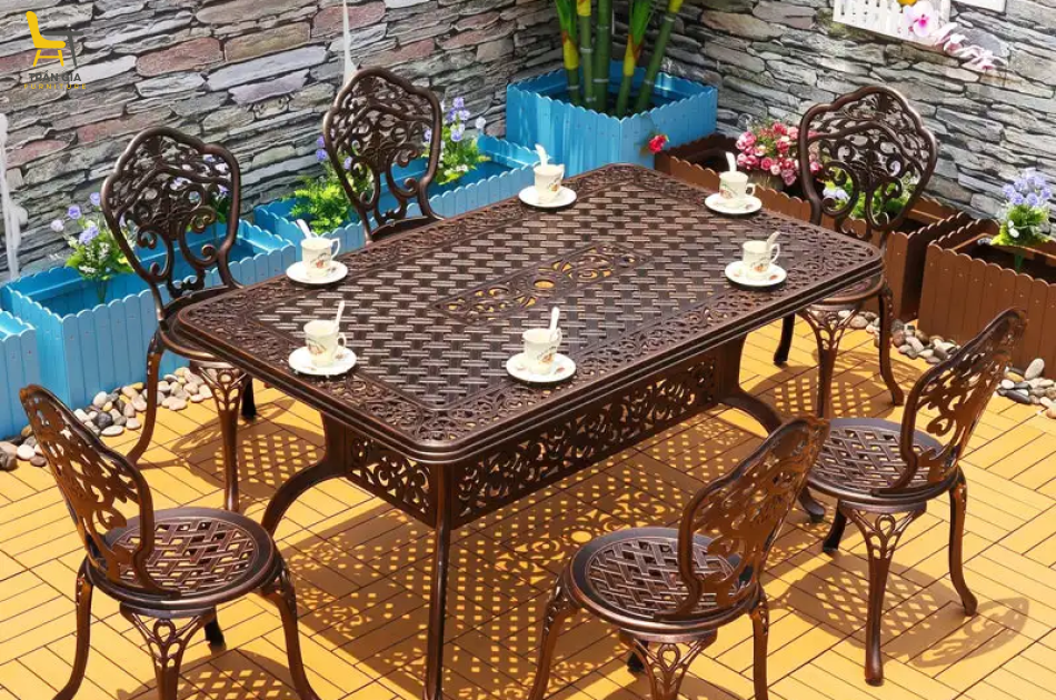 Bàn ghế nhôm đúc họa tiết hoa lan BG-05