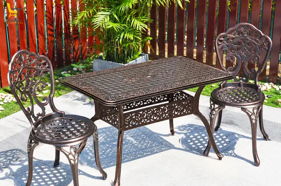 Bàn ghế nhôm đúc họa tiết hoa lan BG-05