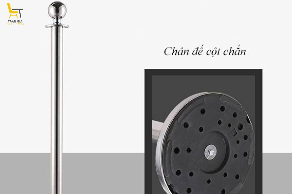 Cột chắn inox trắng dây chùng -Trụ phân làn dây trùng