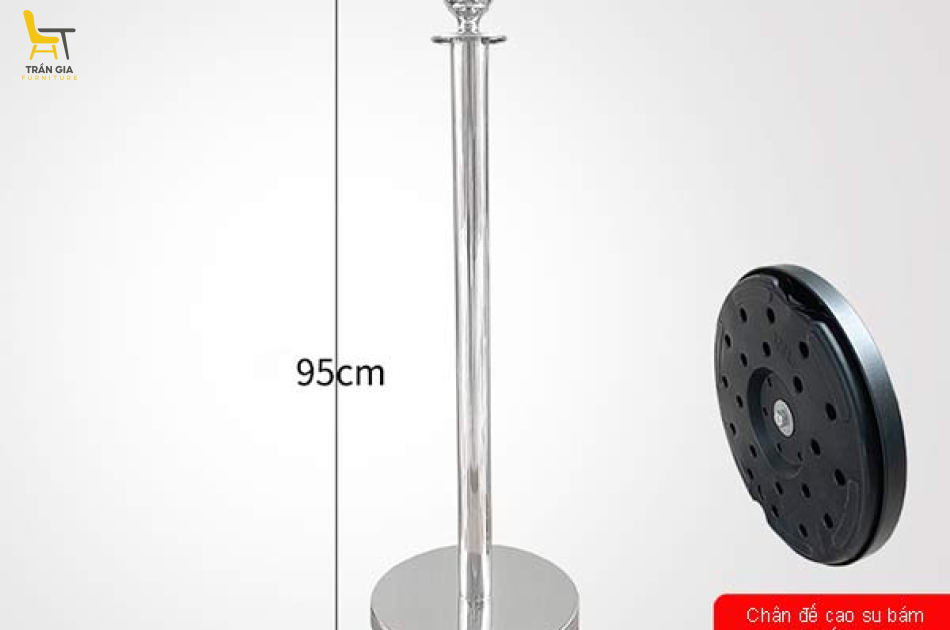 Cột chắn inox trắng dây chùng -Trụ phân làn dây trùng