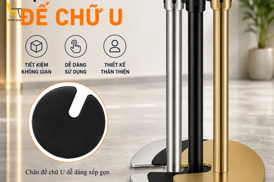 Cột chắn inox đế chữ U dây căng 3m xếp gọn