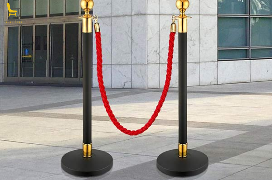Cột chắn inox đen dây chùng - Trụ phân làn cao cấp
