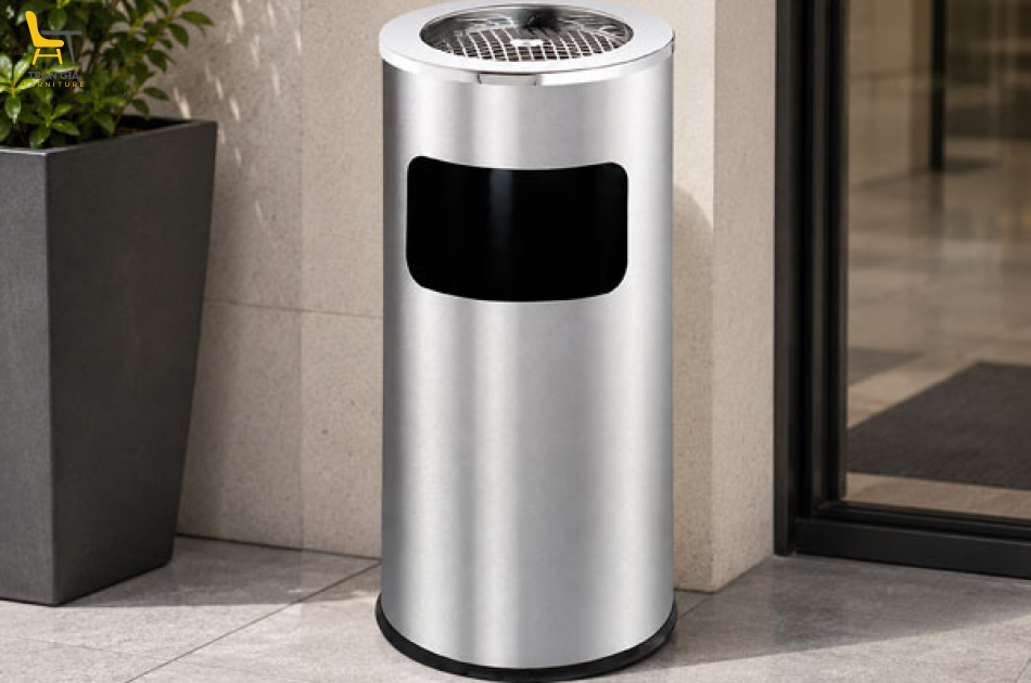 Thùng rác inox tròn có gạt tàn nhiều dung tích