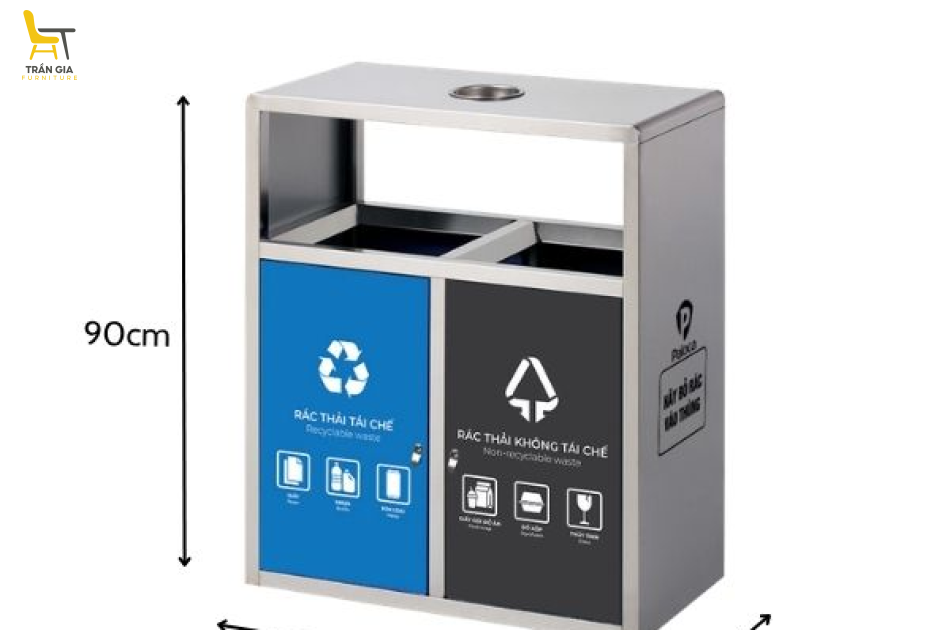 Thùng rác công cộng inox 2 ngăn có gạt tàn