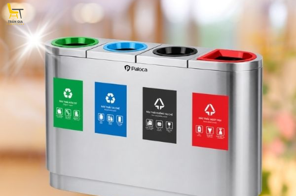 Thùng rác inox phân loại 4 ngăn cao cấp