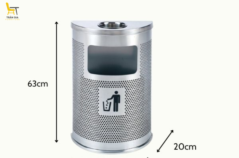 Thùng rác inox bán nguyệt có gạt tàn