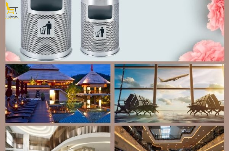 Thùng rác inox bán nguyệt có gạt tàn