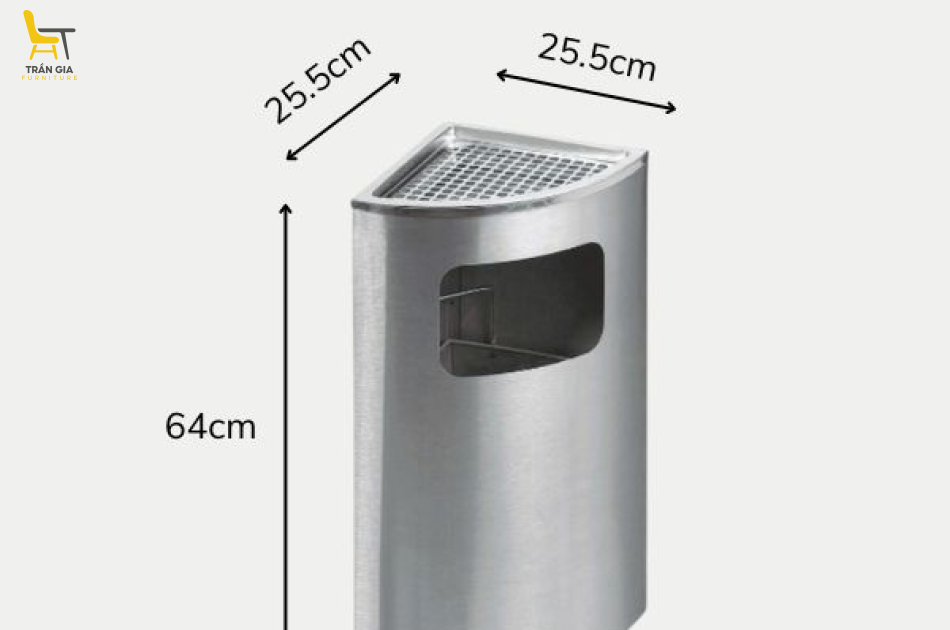 Thùng rác inox đặt góc có gạt tàn màu trắng