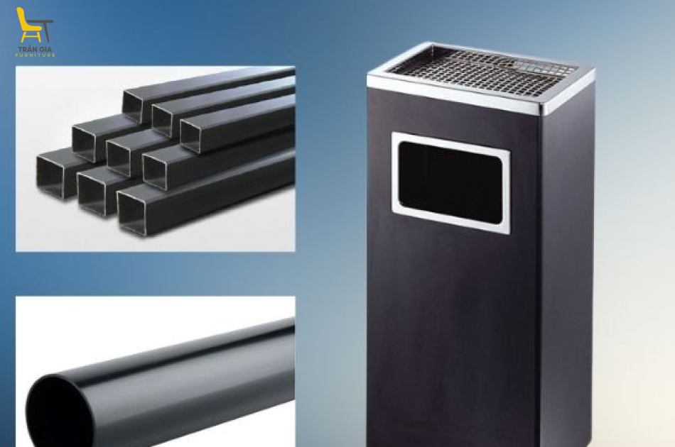 Thùng rác gạt tàn chữ nhật thép sơn tĩnh điện