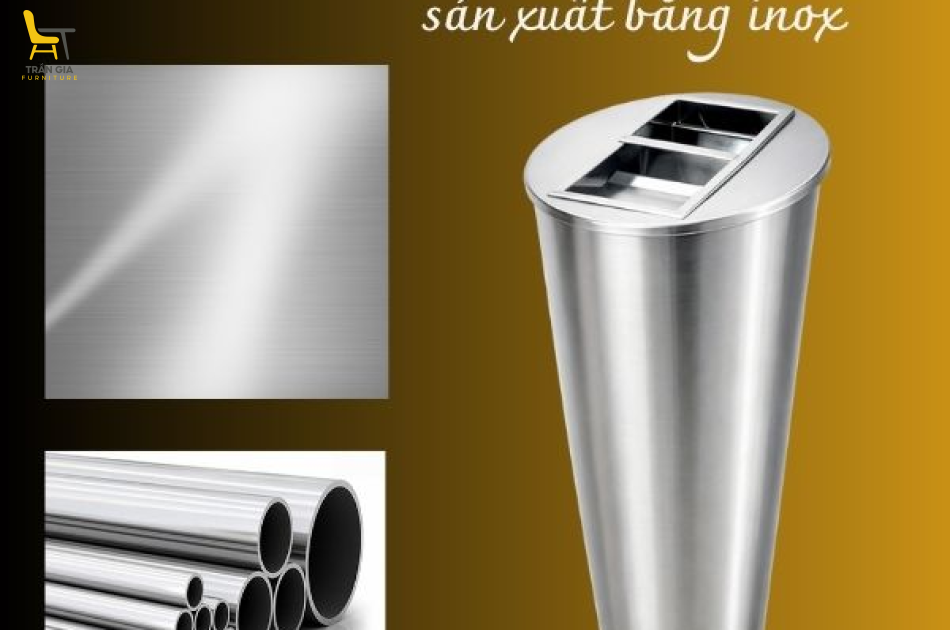Thùng rác inox trắng trang trí có gạt tàn