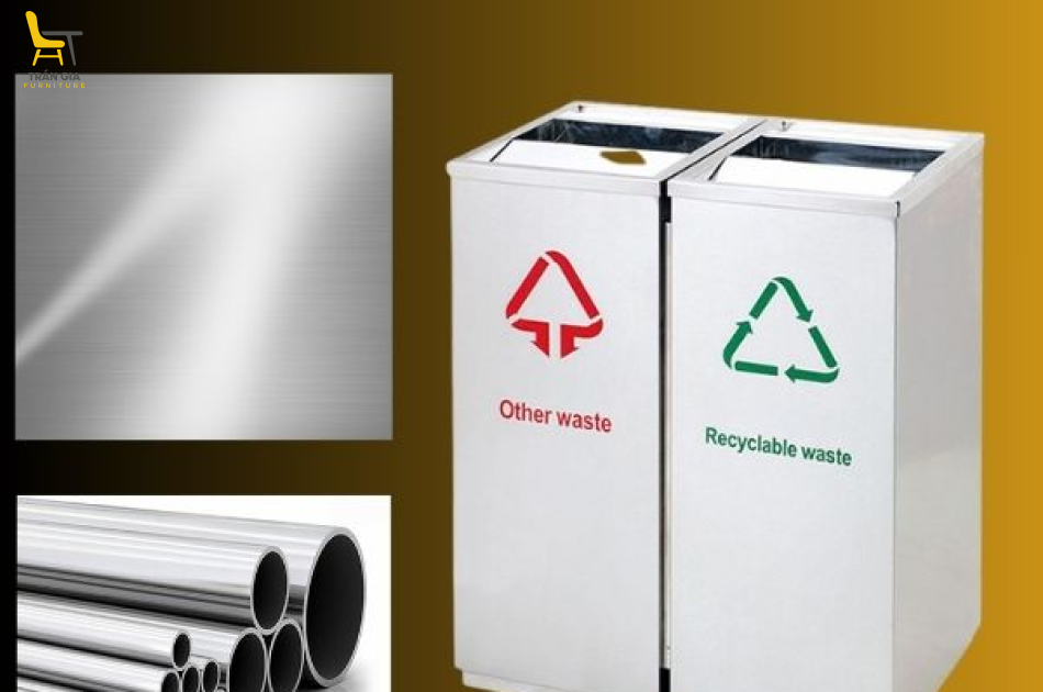 Thùng rác inox 2 ngăn nắp lật có gạt tàn