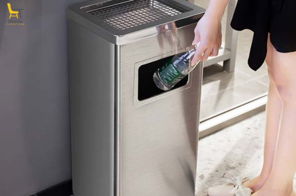 Thùng rác inox hình chữ nhật có gạt tàn