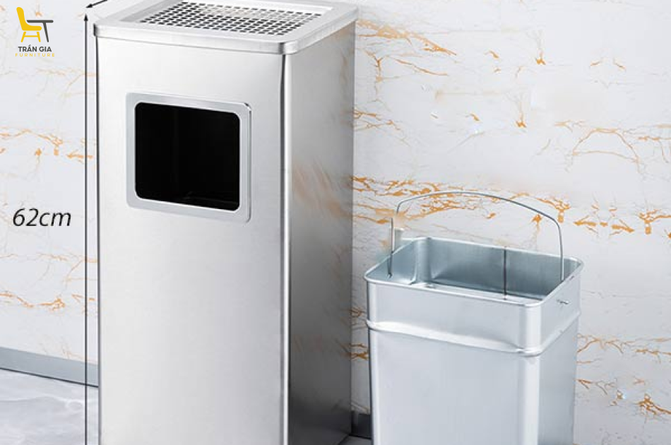 Thùng rác inox hình chữ nhật có gạt tàn