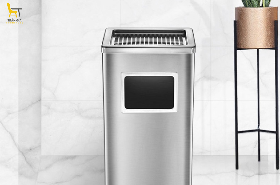 Thùng rác inox hình chữ nhật có gạt tàn