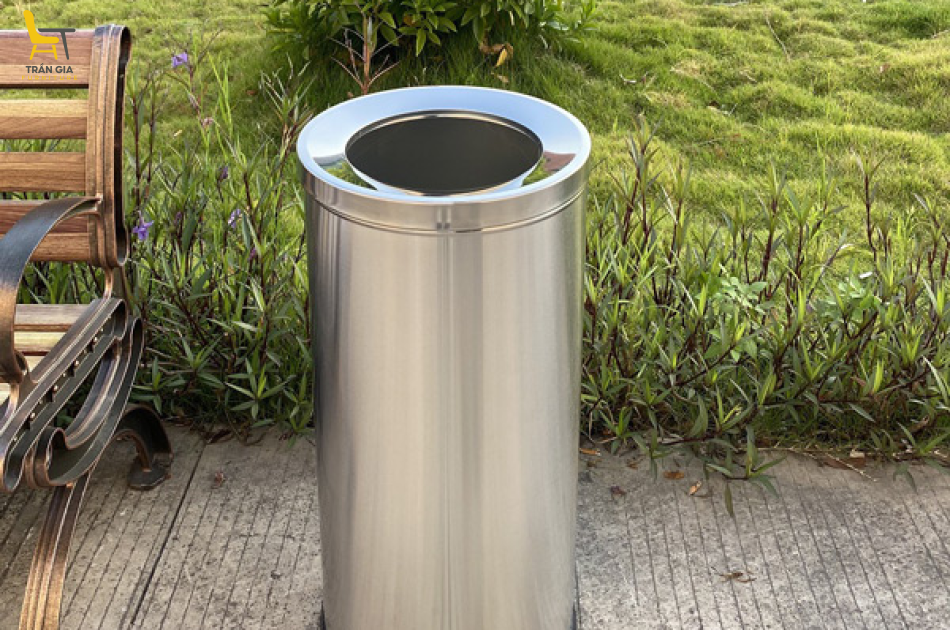 Thùng rác inox tròn nắp hở Ø30 x 61 cm