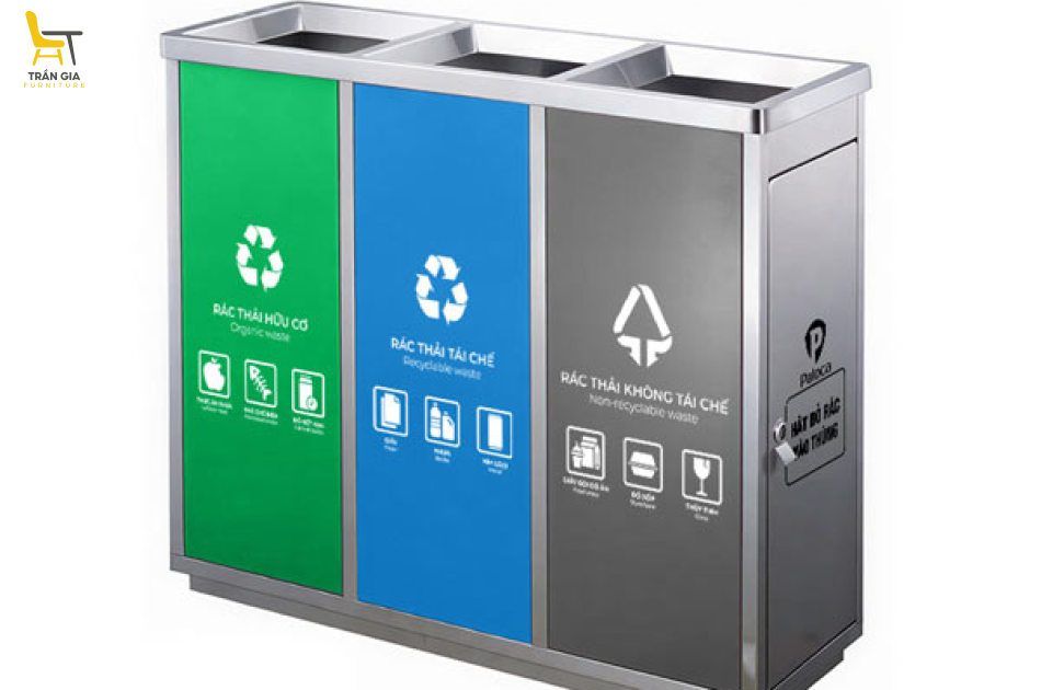 Thùng rác inox phân loại 3 ngăn tiện lợi