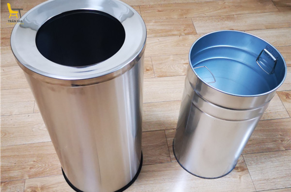 Thùng rác inox tròn nắp hở Ø30 x 61 cm