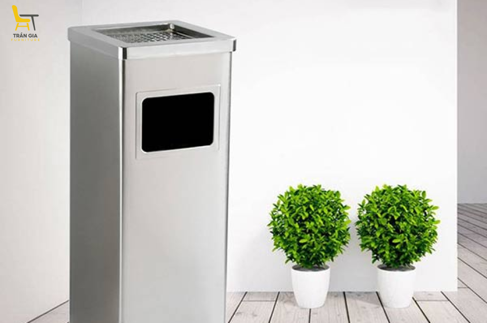 Thùng rác inox hình vuông có gạt tàn