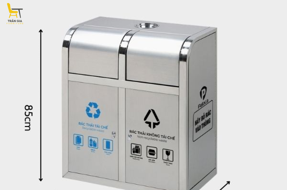 Thùng đựng rác cửa đẩy 2 ngăn bằng inox