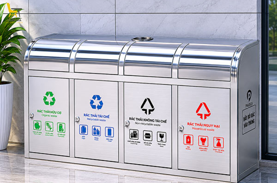 Thùng đựng rác inox 4 ngăn cửa đẩy loại tốt