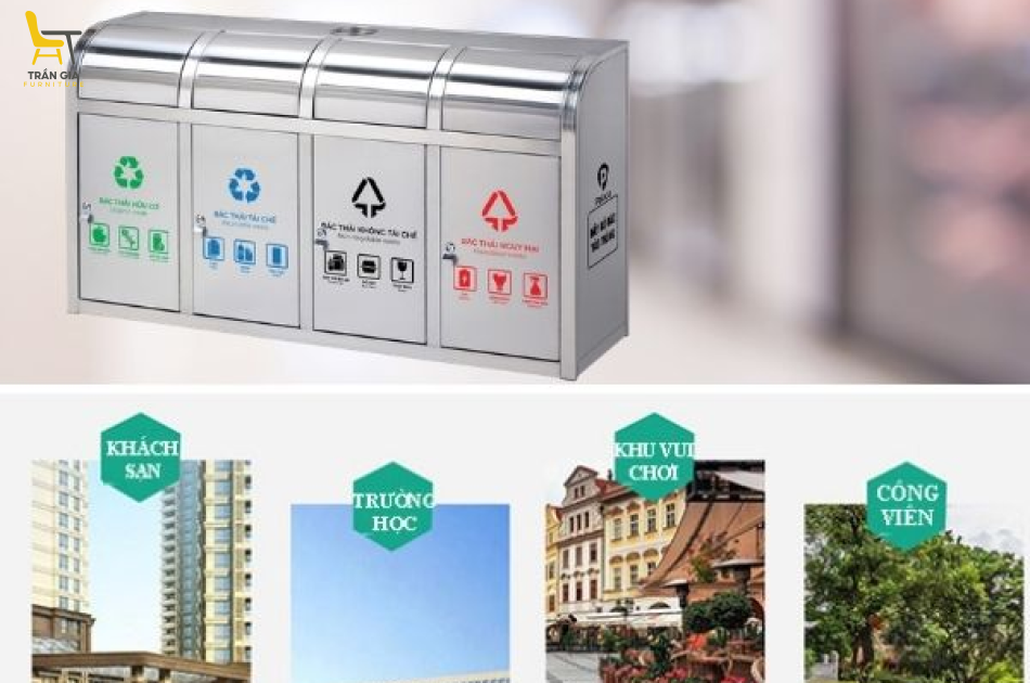 Thùng đựng rác inox 4 ngăn cửa đẩy loại tốt