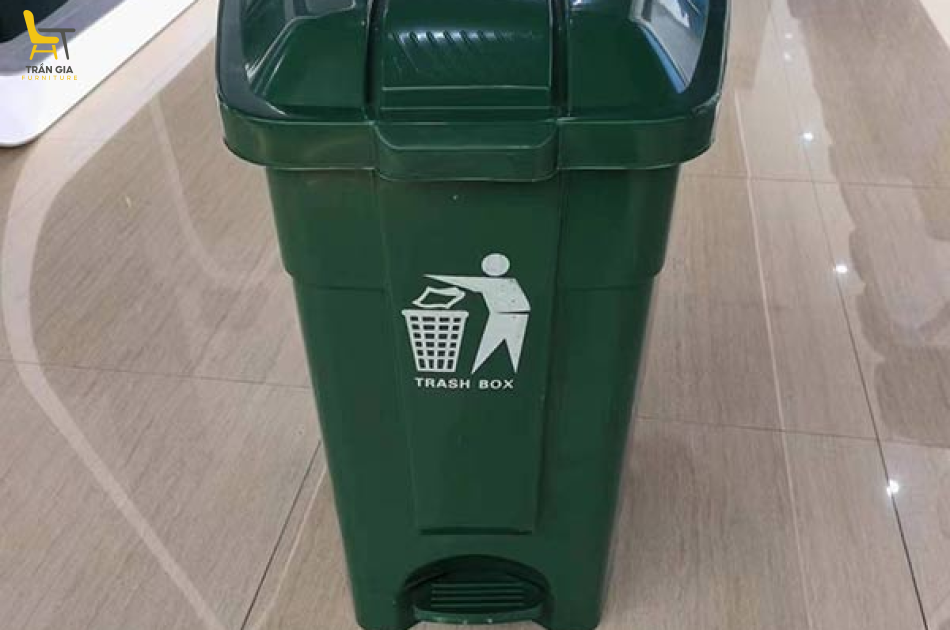 Thùng rác nhựa HDPE 70L đạp chân màu xanh