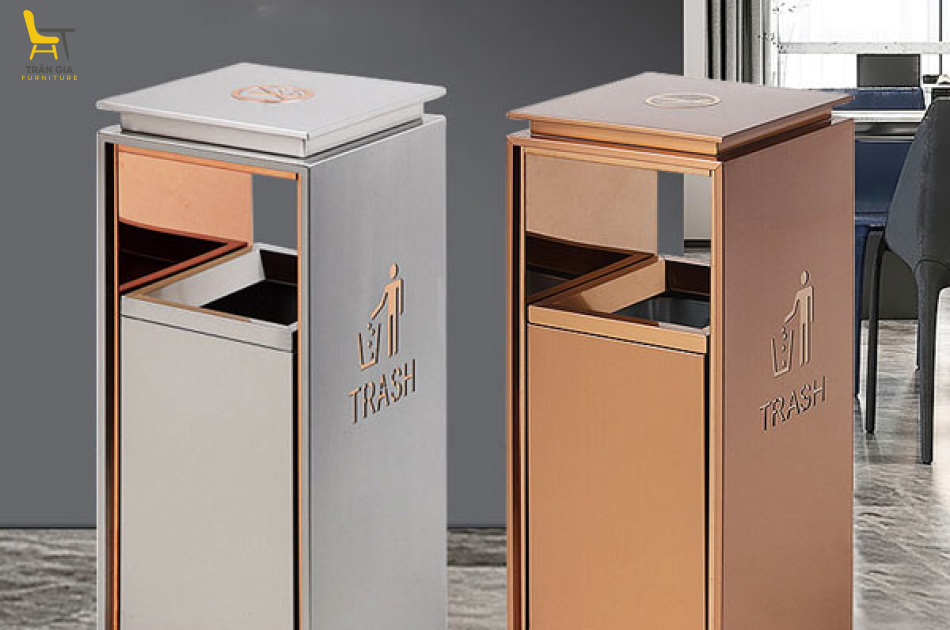 Thùng rác sảnh inox trụ vuông cao cấp