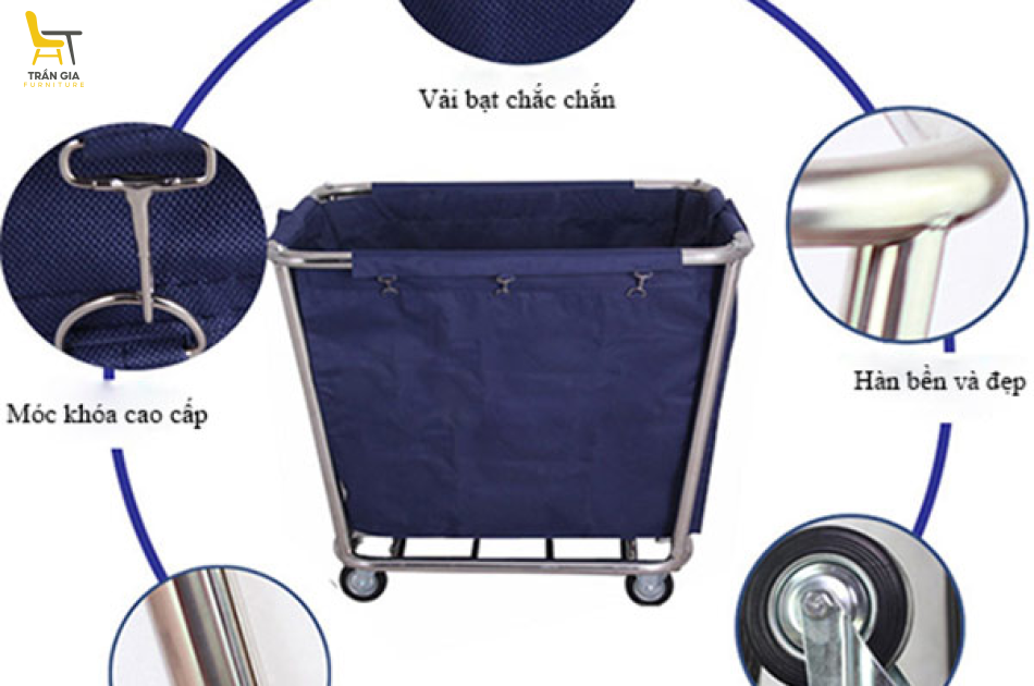 Xe chở đồ giặt là khung inox túi vải bạt lớn