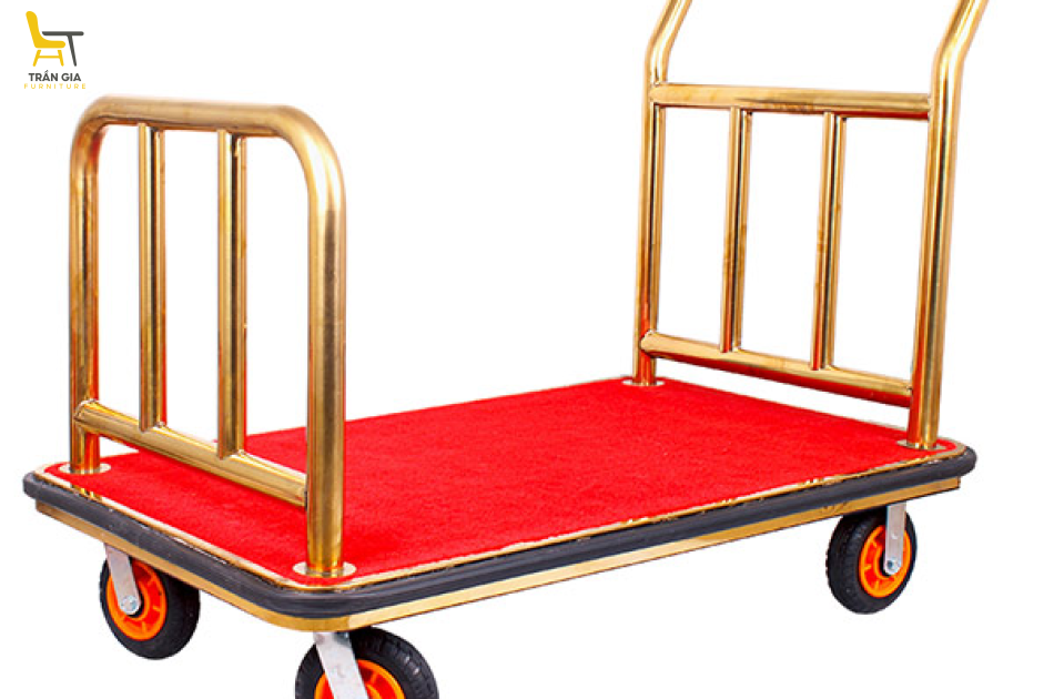 Xe đẩy hành lý hình chữ U inox trắng/ vàng