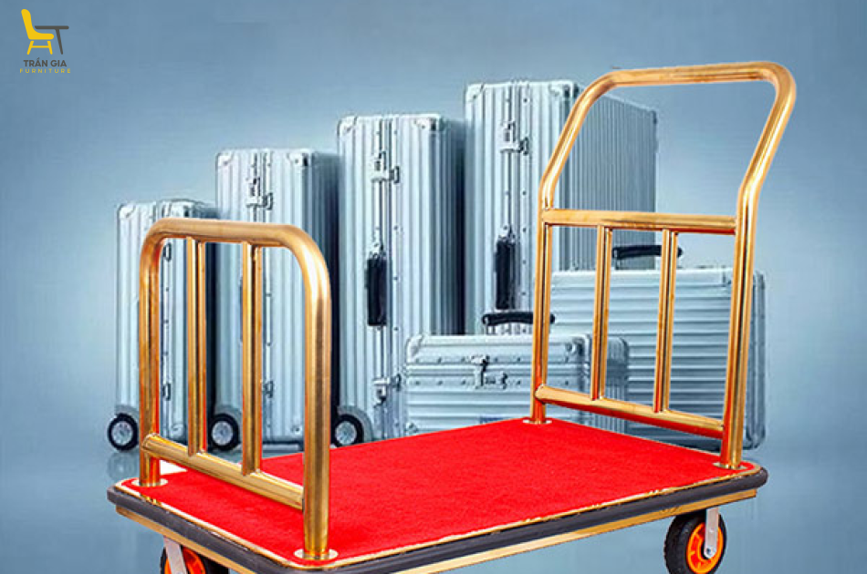 Xe đẩy hành lý hình chữ U inox trắng/ vàng