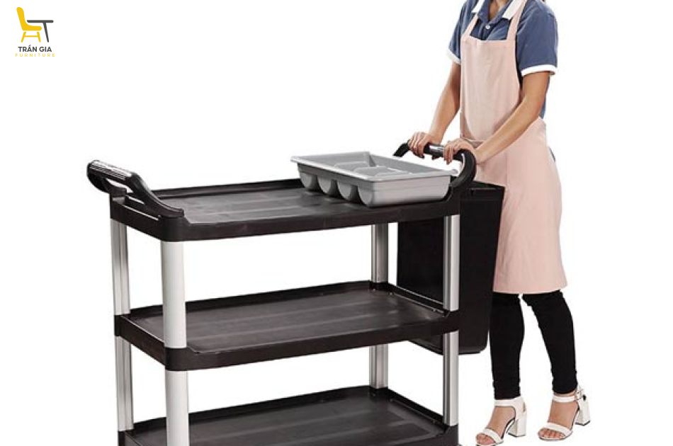 Xe đẩy đa năng 3 tầng đen khung nhôm tam giác