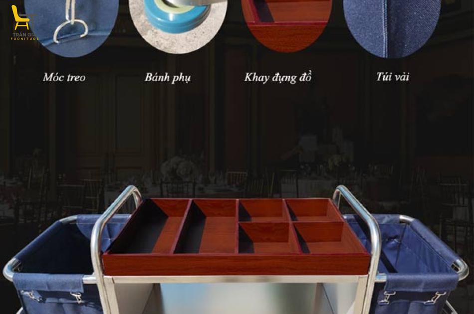 Xe đẩy đồ làm buồng phòng resort hàng ngày