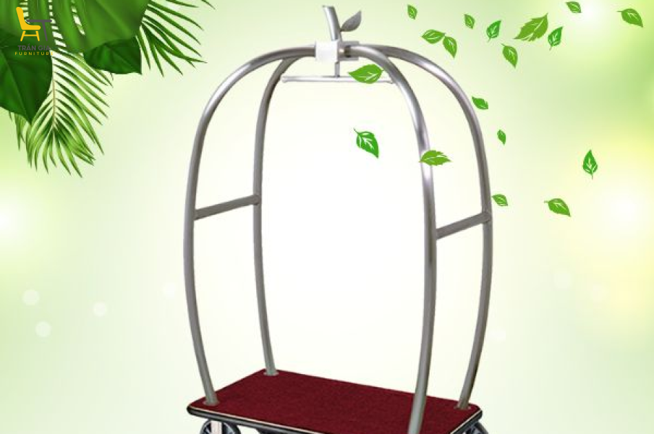 Xe đẩy hành lý bằng inox vàng/ trắng cỡ lớn