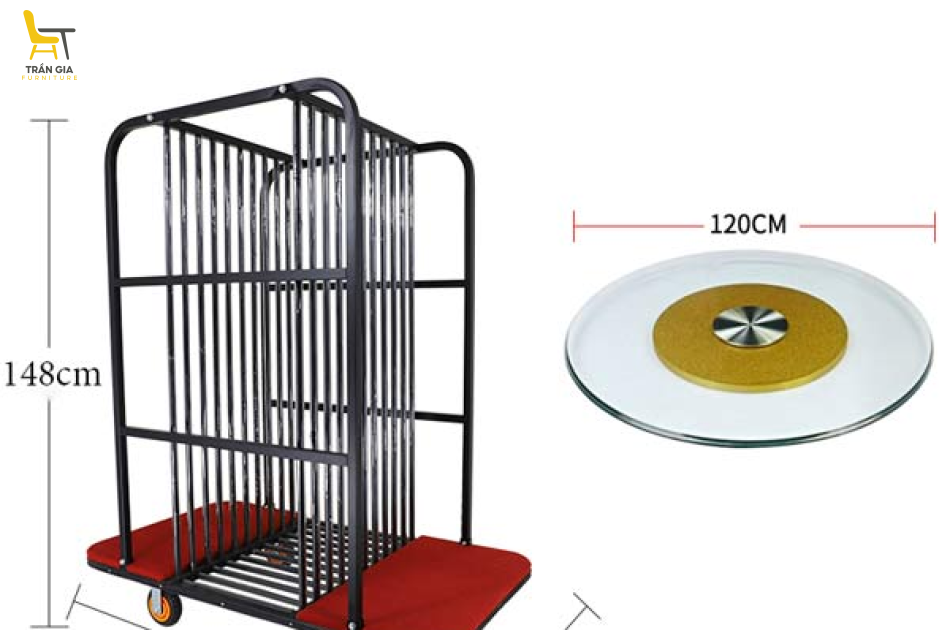 Xe đẩy mâm xoay bàn tiệc cỡ lớn bằng thép