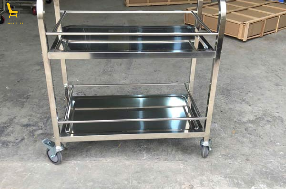 Xe đẩy inox 2 tầng - xe đẩy thức ăn inox 2 tầng