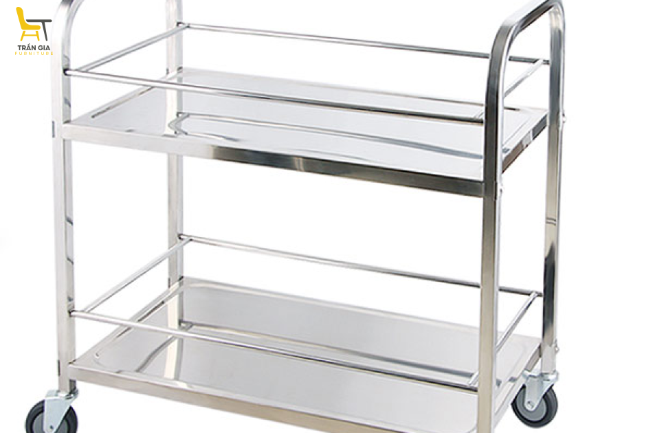 Xe đẩy inox 2 tầng - xe đẩy thức ăn inox 2 tầng