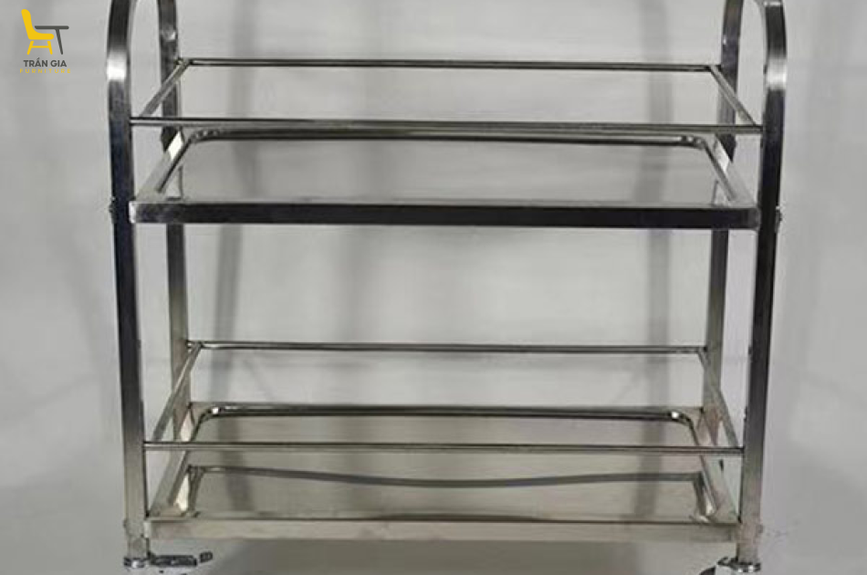 Xe đẩy inox 2 tầng - xe đẩy thức ăn inox 2 tầng