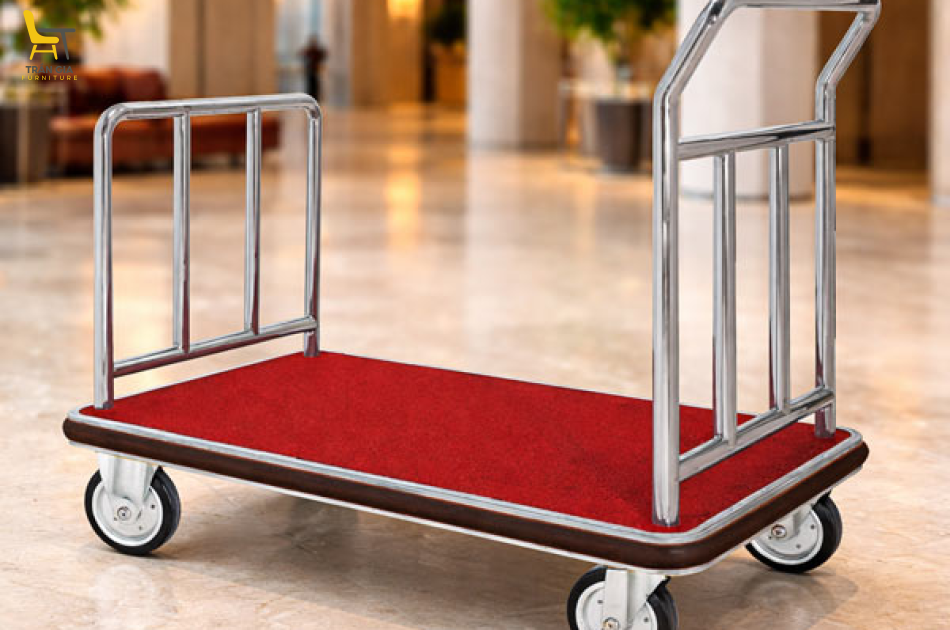 Xe đẩy hành lý hình chữ U inox trắng/ vàng